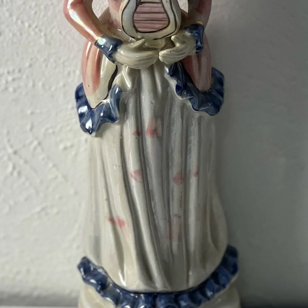 Vintage Victorian Lady Holding a Small Harp